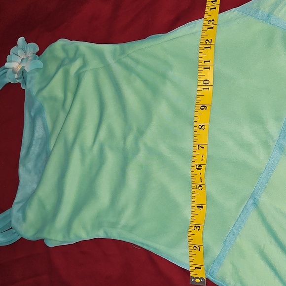 Elegant Light Blue and Green Dress with Floral Accent - Picture 6 of 14